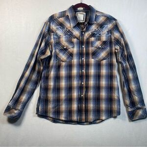 BKE Slim Fit Long Sleeve Snap Down Plaid Western Style Shirt Size Large